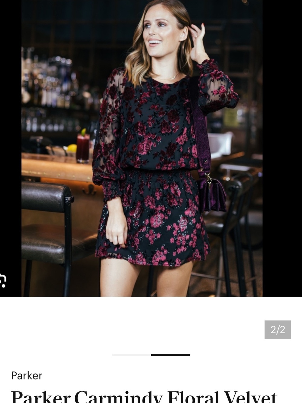 Parker Floral Velvet Mini Dress - Black & Burgundy